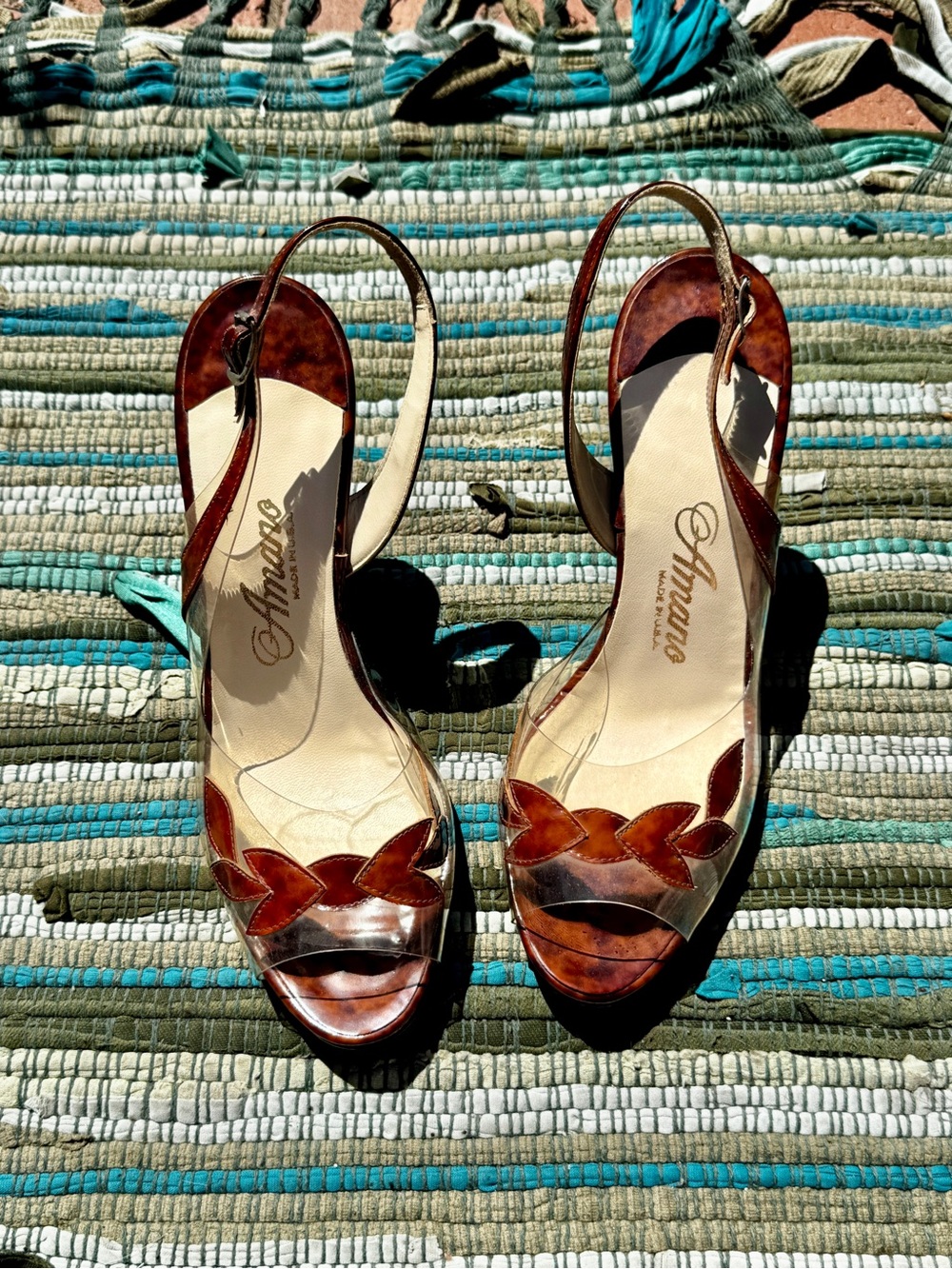 60s Vintage Vinyl + Tortoise Patent Leather Heels Sz 7